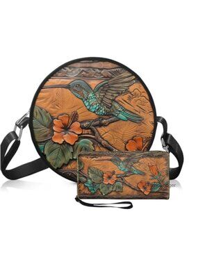 PU Leather Round Crossbody Bag and Wallet Set